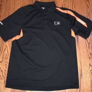 Reebok Polo Shirt Mens M Philadelphia Flyers Ice Hockey Orange Black Tennis